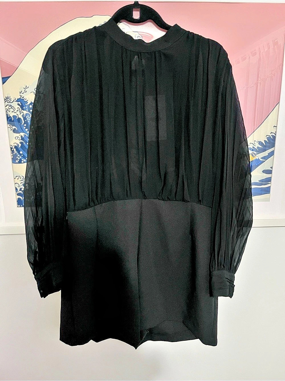 ZARA Sheer Pleated Romper in Black Size Large NWT